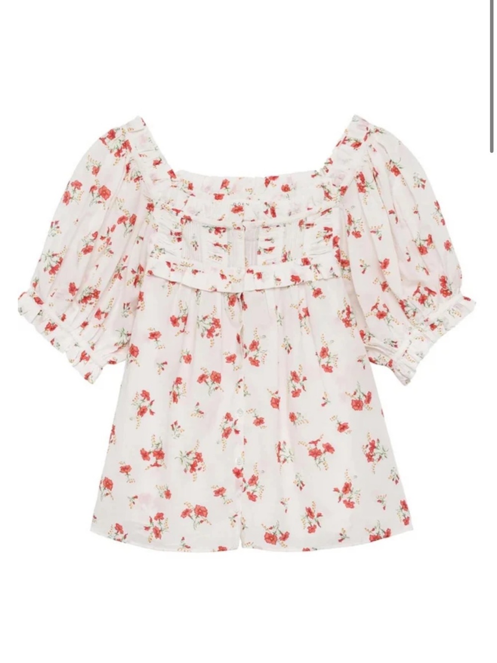 DÔEN Floral Puff Sleeve Ruffle Blouse XS Cottagecore Romantic Top - Picture 2 of 8